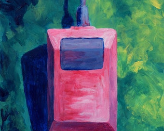 Apple Mouse - pink and blue - Giclee Reproduction - 8x8 inches - ready to frame