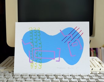 Apple 2gs (IIgs) Keyboard and Mouse #01 - ORIGINAL - abstract painting - gouache - color pencil - posca pen