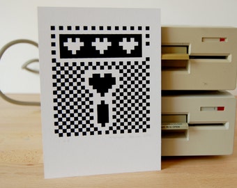 heart shaped floppy disk screenprint - black