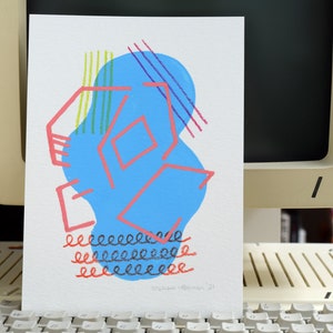 Apple 2c computer #05 - ORIGINAL - abstract painting - gouache - color pencil - posca pen
