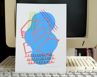 Apple 2c computer #05 - ORIGINAL - abstract painting - gouache - color pencil - posca pen