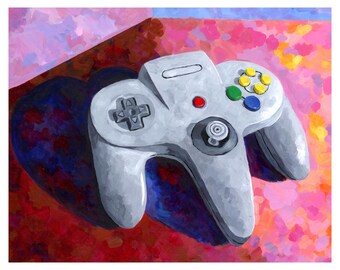 Nintendo 64 Controller Art Print: 1990s Gamer Gift (10x8 inches)