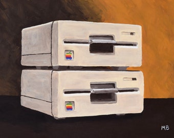 Apple II 5.25 Disk Drives - Giclee Reproduction - 10x8 inches - ready to frame