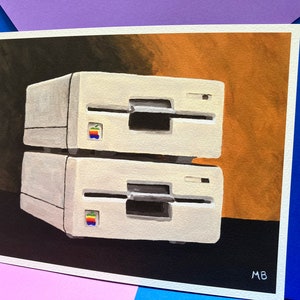 Apple II 5.25 Disk Drives - Giclee Reproduction - 10x8 inches - ready to frame