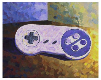 Super Nintendo Controller Art Print: 1990s Gamer Gift (10x8 inches)
