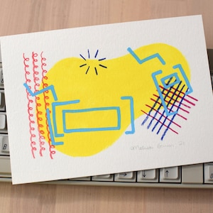 Apple 2gs (IIgs) Keyboard and Mouse #02 - ORIGINAL - abstract painting - gouache - color pencil - posca pen