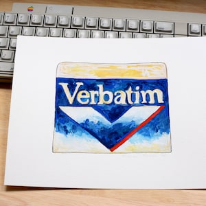 Verbatim Floppy Disk Sleeve Art: Original Watercolor Painting (10x8 inches)