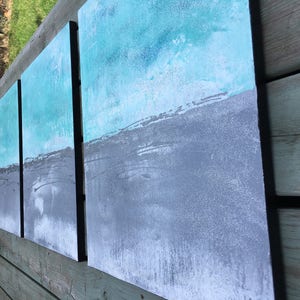 Pintura turquesa y gris, arte de pared moderno para el hogar y la oficina, lienzo de Sami