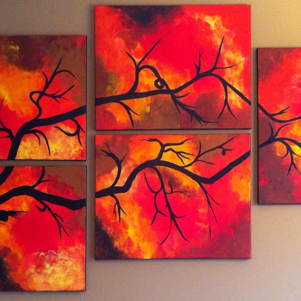Original Abstract Paintings Autumn Tree painting canvas art Acrylic Painting landscape painting Autumn painting modern wall decor by Sami