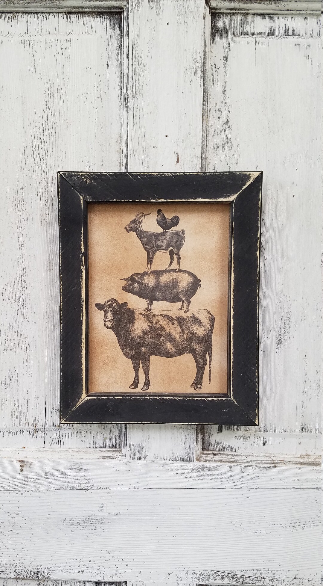 Rustic Animal Sign Farm Animal Stack Framed Sign, Wood Frame, Rustic Wood Sign, Kitchen ...