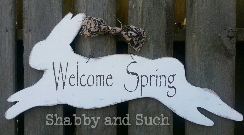 Spring rabbit sign wood bunny sign rustic wood sign Etsy