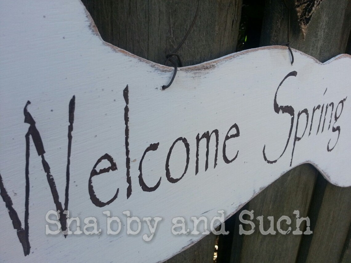 Welcome Spring Rabbit Sign, Wood Bunny Sign, Rustic Wood Sign ...