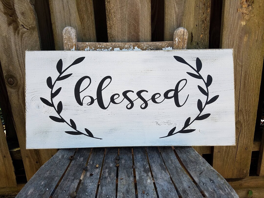 Blessed Sign | Blessed With Wreath Border Sign | Rustic Wood Sign ...