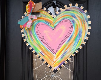 VALENTINE Heart Door Hanger, Colorful Whimsical Design, Valentine's Day Door Hanger, Love Door Hanger