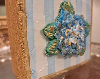 Textured Art Wood Block, Hydrangea Art, Grand Millennial Decor