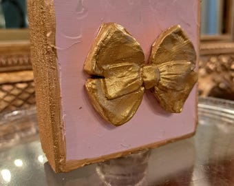 Textured Art Bow Wood Block, Grand Millennial Style, Shabby Rustic, Color Choices!
