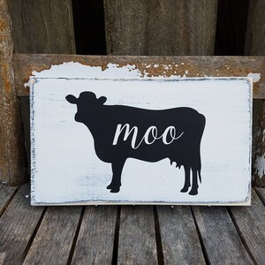 Cow Sign, Moo Cow Sign, Rustic Wood Sign, MINI SIGN, Farmhouse Sign, Small Sign, 5.5&quot; x 9.5&quot;