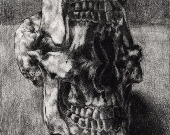 Macabre Creepy Skull No. 17, Hand Pulled Intaglio Print