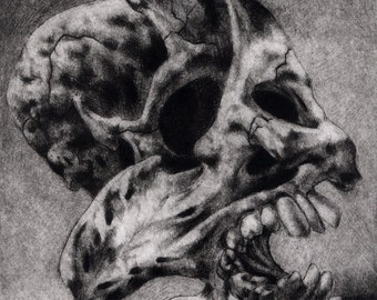 Macabre Creepy Skull No. 15, Hand Pulled Intaglio Print