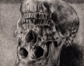 Macabre Creepy Skull No. 6, Hand Pulled Intaglio Print