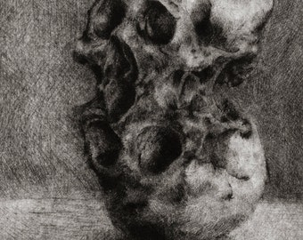 Macabre Creepy Skull No. 19, Hand Pulled Intaglio Print