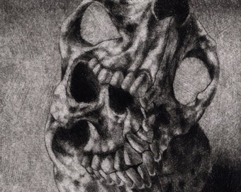 Macabre Creepy Skull No. 14, Hand Pulled Intaglio Print