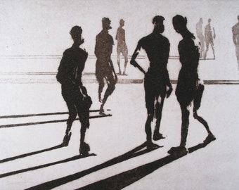 Haunting Figure Print Dark Creepy Shadows Spooky Hand Pulled Intaglio Fine Art Aquatint Sugarlift "Paths IV"