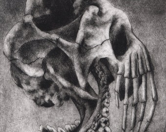 Macabre Creepy Skull No. 16, Hand Pulled Intaglio Print