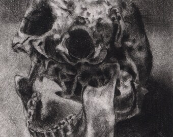 Macabre Creepy Skull No. 11, Hand Pulled Intaglio Print