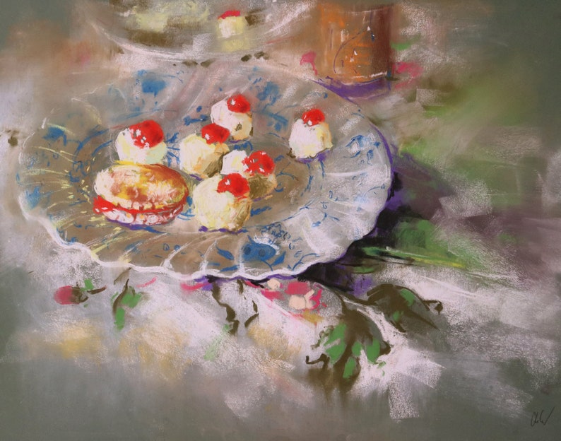 Jam Cookies by the Bread Fairy, Soft Pastel Drawing image 1