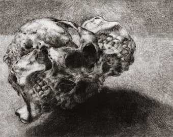 Macabre Creepy Skull No. 18, Hand Pulled Intaglio Print