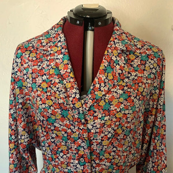 Volup Vintage Homemade Floral Shirt Dress With Dolman Sleeves XL