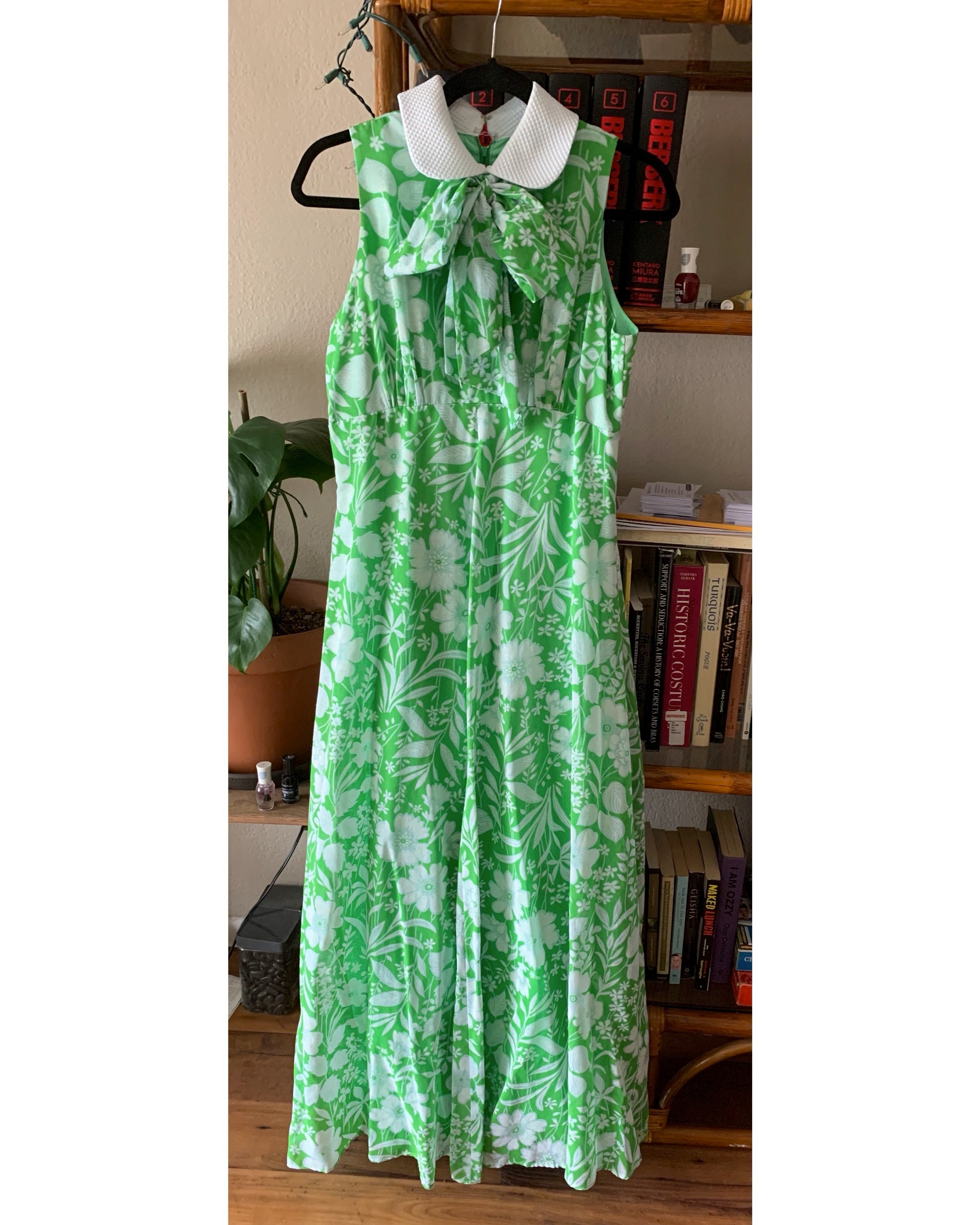 1970s Green Floral Maxi Dress S | Etsy