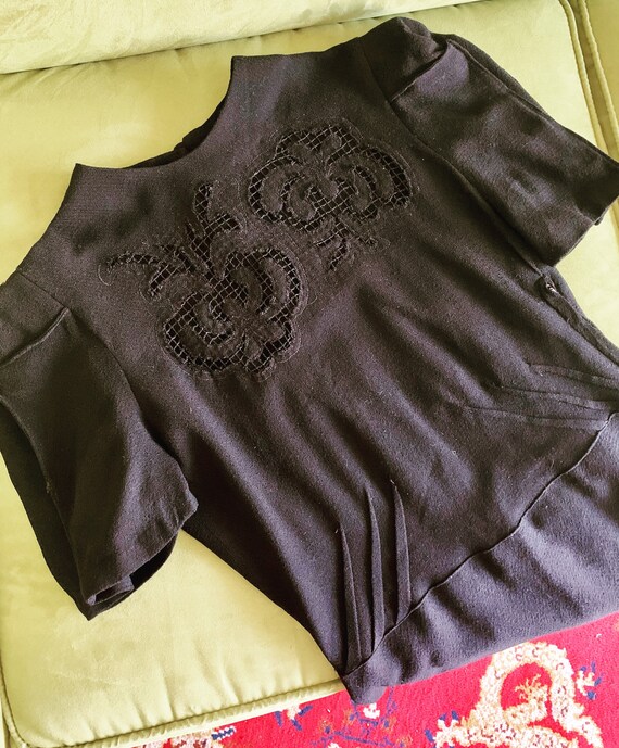 Vintage 1940s Black Wool Dress XS