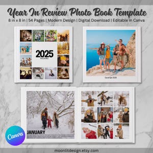 8x8 Year In Review Photo Book Canva Template, Square Album, Modern Design, Family Digital Scrapbook, Editable and Customizable Photobook