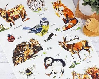 SALE - BRITISH WILDLIFE Tea Towel - 100% cotton - Illustration - Garden - Gift - Kitchenware - Countryside - Nature - Wildlife