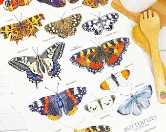 SALE - BUTTERFLIES of BRITAIN tea towel - Garden lover - Butterflies - Kitchen gifts - Countryside kitchen - Butterfly gifts