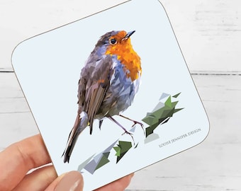 ROBIN Coaster - Illustration- Bird - Nature - Scotland - British Wildlife - Robin coaster - Bird watch - Bird Gifts - Garden birds