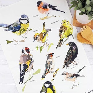 SALE - GARDEN BIRDS Tea Towel - 100% cotton - Bird Illustration - Garden Gifts - Kitchenware - Countryside - Nature - Bird gifts