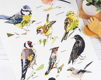 SALE - GARDEN BIRDS Tea Towel - 100% cotton - Bird Illustration - Garden Gifts - Kitchenware - Countryside - Nature - Bird gifts