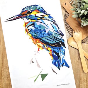 KINGFISHER Tea Towel - 100% cotton - Bird illustration - Wildlife kitchen - Scottish Gifts - Modern home - Countryside - Nature - Sale