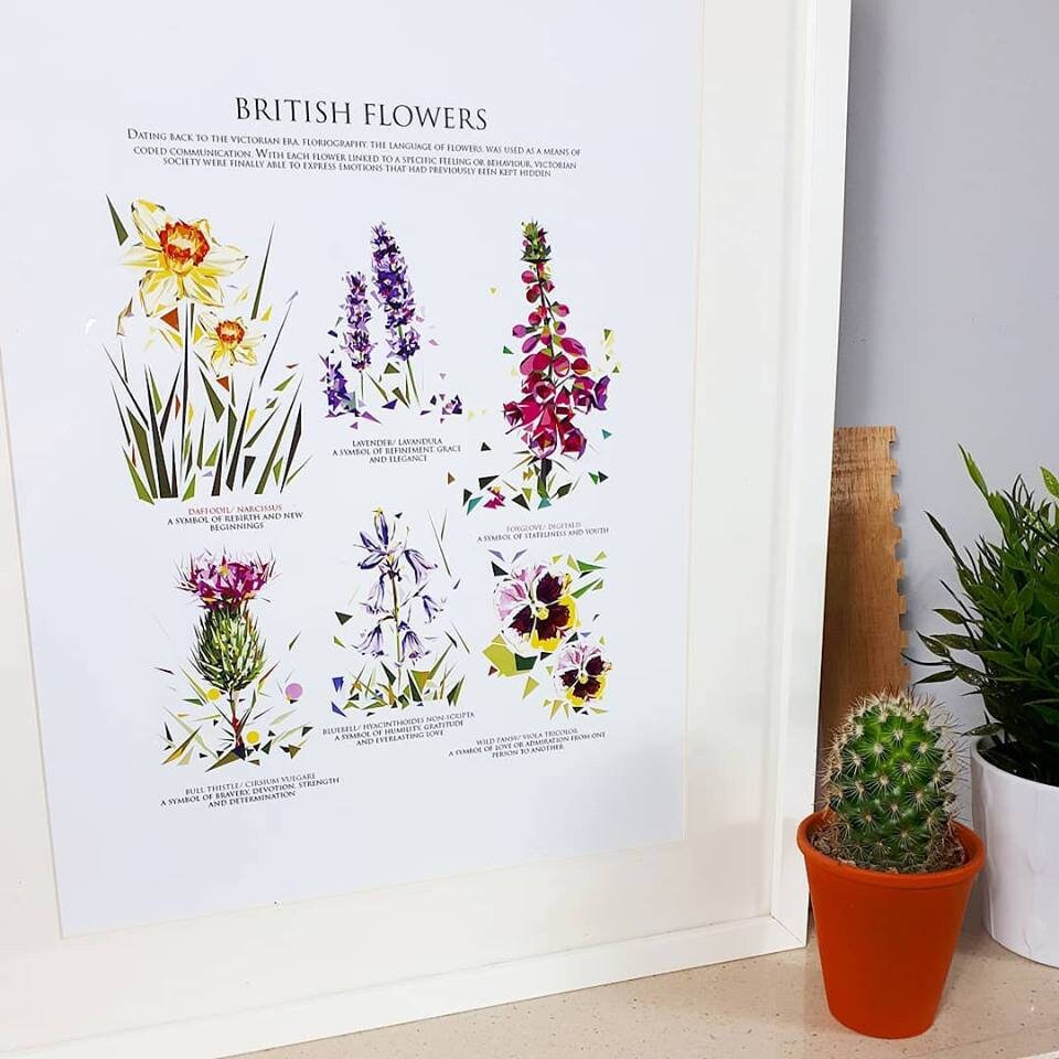 British Flowers A3 Print Floriography Symbolism Nature Etsy