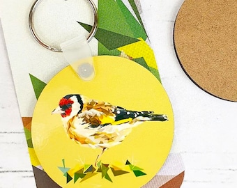 GOLDFINCH hardwood keyring - Wildlife gifts - Wildlife keyring - Keyrings - Garden bird gifts - British birds - Finch gifts