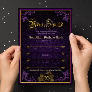 Dark Glam Party Invitation | Gothic Birthday Editable Canva Template + Fill-In PDF Download | Witchy Invite Printable | Dark Party Theme