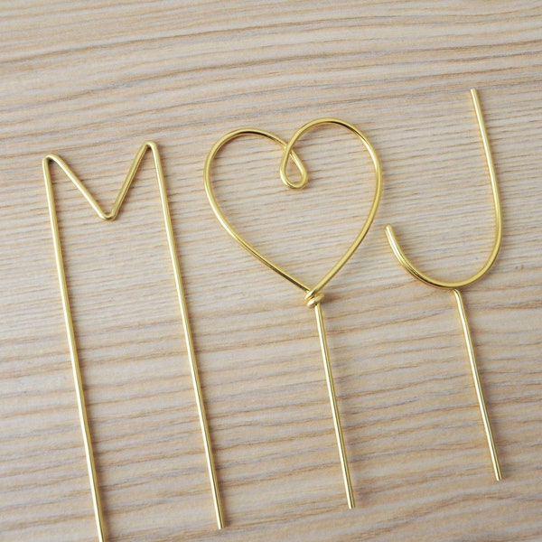 Wire Monogram Initials Wedding Cake Topper Heart Multiple Sizes -Your Choice of Letters- Silver, Gold, Red, Black, Copper