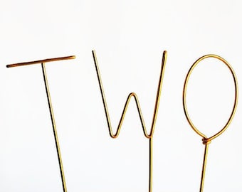 Two Second Birthday Wire Number Cake Topper One Uno Dos Photo Prop 2 1/4 inch Gold, Silver, Pink, Blue, Red, Black, Copper