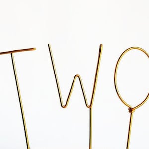 Two Second Birthday Wire Number Cake Topper One Uno Dos Photo Prop 2 1/4 inch Gold, Silver, Pink, Blue, Red, Black, Copper
