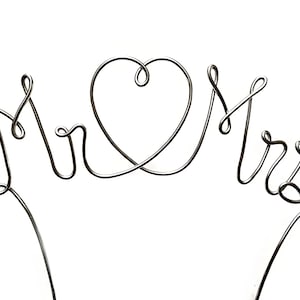 Mr & Mrs Heart Wire Wedding Cake Topper With Stems - Silver, Gold, Black