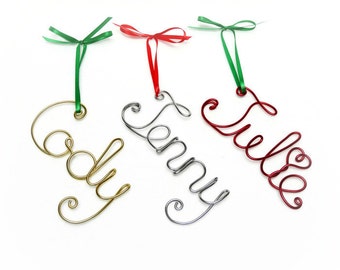 Custom Name or Word Wire Christmas Ornament- Red, Gold, Silver, Green Holiday