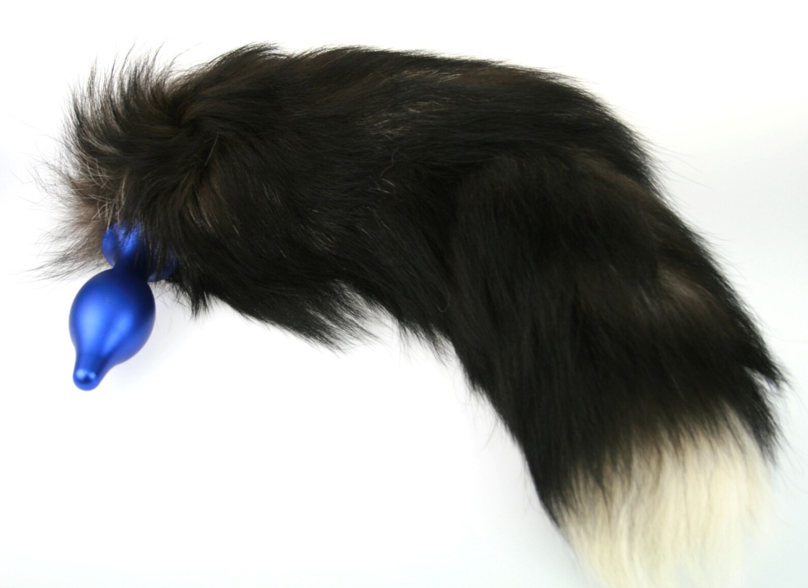 Natural Real Fur Bushy Black Fox Tail with Detachable Metal image 0.